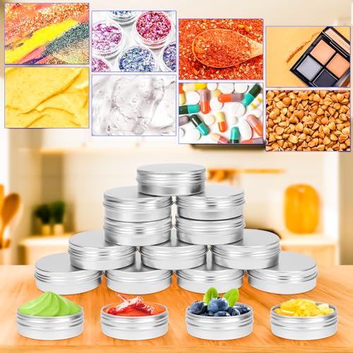 MotBach 16Pack 2oz Tin Jars, 60ml Metal Tin cans, 2Ounce Aluminum tin can jar Containers with Screw Lid for Lotion Bars, Spices, Salve, Balms, Beard Balm, Toiletries, Creams, Samples, Makeup Cosmetic3