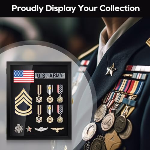 Image of TJ.MOREE 11x14 Pin Display Case for Military Badges & Medals | Fits Tags Patches, Jewelry & Giant Pins, Insignia Ribbons