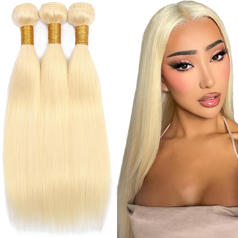 Blonde Bundles Human Hair 613 Blonde Straight Bundles 22 24 26 Inch Unprocessed Brazilian Virgin Remy Hair Extensions Healthy And Soft Hair Weave