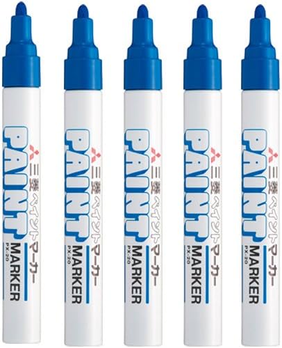 Uni-Paint Oil Based Paint Marker 5 Pens Bundle Set , Multi surface Marking Pen (PX-20) Medium Point Blue Colour