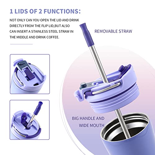Bottle Bottle Insulated Coffee Tumblers With Dual-Use Lid And Straw Double Walled Iced Travel Coffee Mug For Woman And Man 12Oz Stainless Steel Tumbler With Handle（Purple） #TOP4
