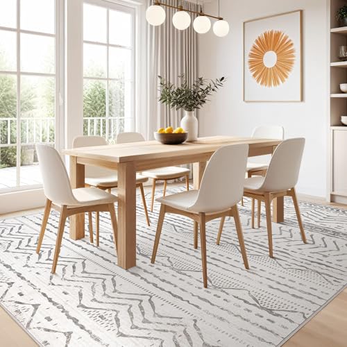 Nakagishi 5x8 Area Rug Living Room: Washable Boho Large Neutral Soft Rugs Farmhouse Stain Resistant Modern Indoor Non-Slip Carpet for Bedroom Nursery Kids Playroom Office Dining Room Dorm- Gray White