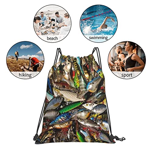 Aseelo Fishing Bait Printed Drawstring Bags Adjustable Shoulder Straps Sports Hiking Gym Swimming Beach Bag #TOP4