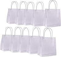 Vista 2 de 12 bolsas de regalo transparentes, bolsas de regalo de plástico con asa y botón, bolsa de regalo de PVC transparente reutilizable para regalos