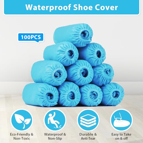 Sfee 100 Pack Shoe Covers-Disposable Shoe Covers for Indoors, Non Slip, Durable, Recyclable Non Woven Booties Shoes Cover for Workplace, Office, Home Floor Carpet Protection, One Size Fits All (Blue) - Thumbnail 2