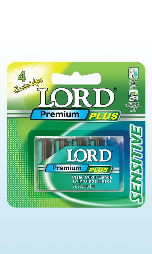 LORD PREMIUM SENSITIVE Twin Blade Refills 4's With Lubricating Strip - 2 Cards of 4 Refills