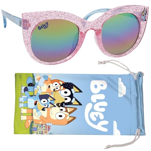 ARKAID Bluey Toddler Sunglasses Bluey Pink Glitter Cateye with Comfortable UV-Protective Bluey Sunglasses Toddler Size w/t Soft Carrying Case - Official Bluey Accessories & Bluey Gifts