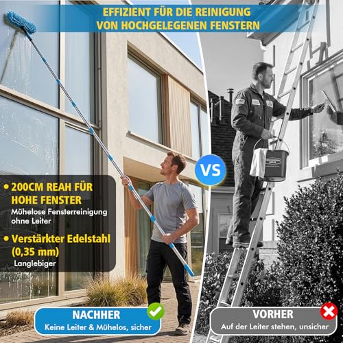 4.5M Fensterputzer Set mit 400ml Fensterreiniger, 2-in-1 Fensterabzieher mit Teleskopstange, Profi Fenster Reinigungsset Hocheffiziente Streifenfreie Reinigung für Hohe Fenster,Dusche,Spiegel,Autos