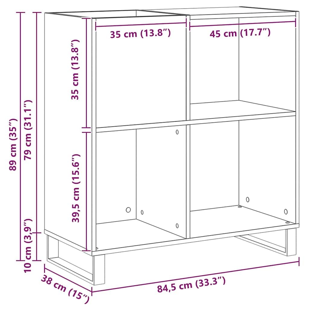 Armario para discos de vinilo de madera recuperada, 85 x 38 x 89 cm, con 4 estantes, moderno almacenamiento de medios para salón, almacenamiento de medios para discos de vinilo, libros, CD y