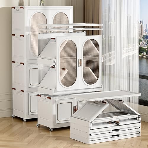 MECOLOR Faltbarer tragbarer Kleiderschrank Cube Storage Unit mit Tren und Kleiderbgeln, Aufbewahrung Organizer mit Rollen, Schlafzimmermbel, Wei, 84 cm (W) x 53 (L) x 144 (H), PL84-HC