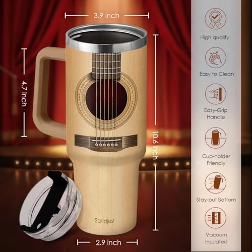 Image of SANDJEST Guitarist Gifts for Men, 40oz Stainless Steel Insulated Coffee Tumbler with Lid & Straw, Travel Cup Gift for Musician Guitar Player, Christmas Birthday