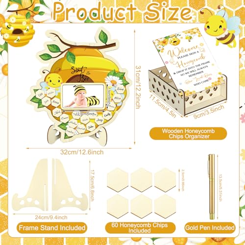 Image of Wenqik 63 Pcs Bee Baby Shower Guest Book Alternatives Set Baby Shower Decorations with Photo Frame Sonogram Frame Keepsake 60 Wood Slices Guest Book for Birthday
