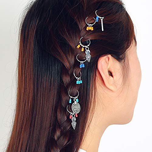 Unicra Ancient coins Hair Ring Set Leaf Cross Hair Clip Rings Decorations African Hair Jewelry Tribal Hair Accessories for women and girls(Colorful)
