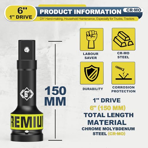 Image of 1 inch Drive Impact Extension Bar, 6 Inch Length Socket Extension, CR-V Steel, Narrow and Deep Areas in Household Haintenance, Trucks Tractors Repair or Industrial Operations