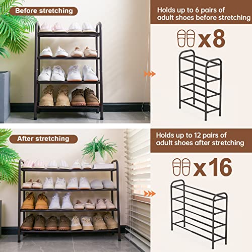 Image of Gonfoam Expandable 4-Tier Shoe Rack for Closet and Entryway, Bronze | Tool-Free Assembly, Metal Material, Adjustable Shoe Organizer, Sturdy, Small Space Solution, Dorms, Garages, Apartments.
