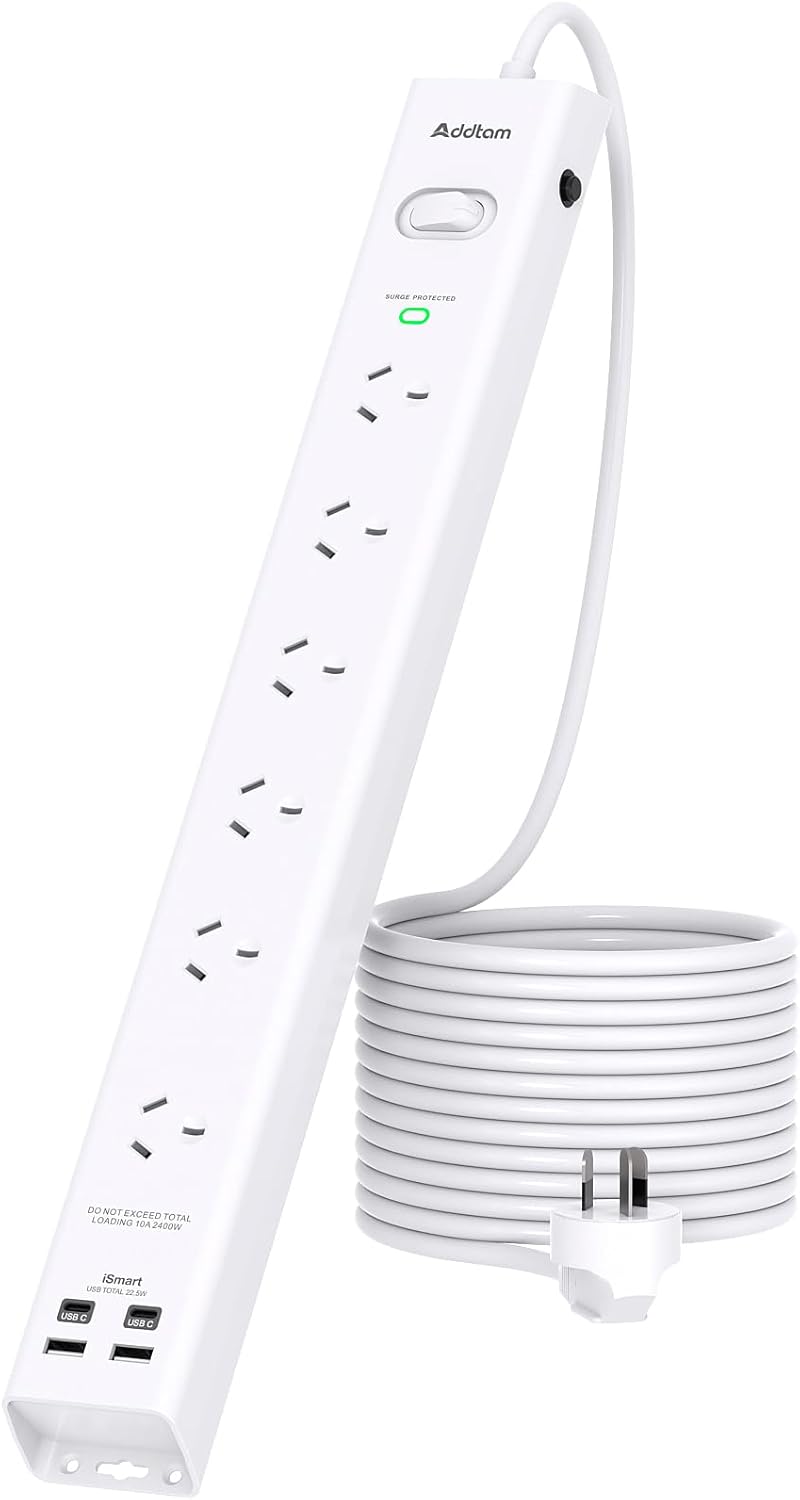 Surge Protector Power Board 6 Widely Outlets with 4 USB Ports(2 USB C