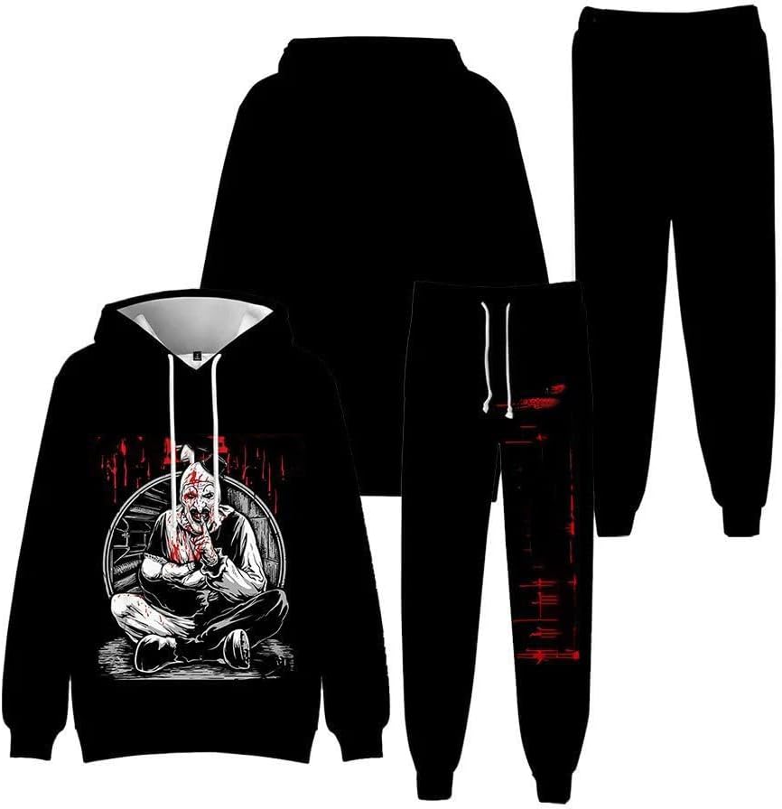 Unisex Terrifier Cosplay Sweatshirt Sweatpants Horror Art Costume Hoodie Pullover Pants for Halloween