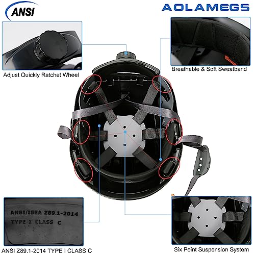 Aolamegs Construction Vented Hard Hat - Ansi Z89.1 Osha Approved Hard Hats With Chin Strap, Reflecitve Adjustable Safety Helmet For Men Women Adults Work In Hot Days, 6-Pt, Laser Carbon Fiber Pattern #TOP6