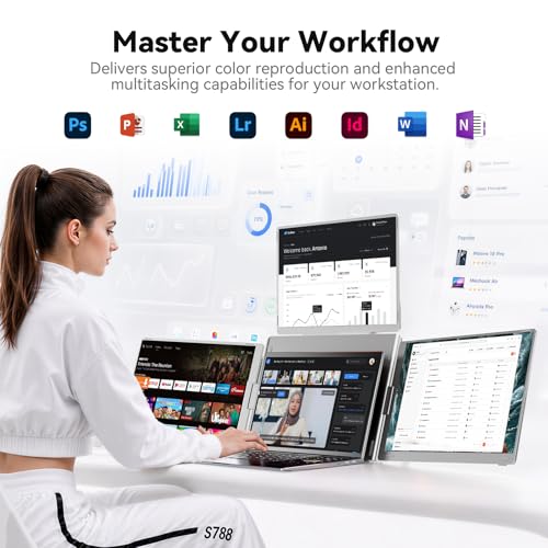 Image of Ladomi 16 inch Laptop Screen Extender, Just 1 Cable for 3 Screens Quad Monitor, 1200P FHD Screen Extender for 12 inch-17.3 inch Laptops, Triple Portable Monitor for Wins /Mac M1|M2|M3|M4|M5