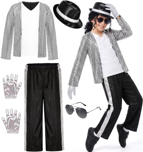 Image of Boys Pop Star Costume, Silver Retro Dance Outfit for Halloween