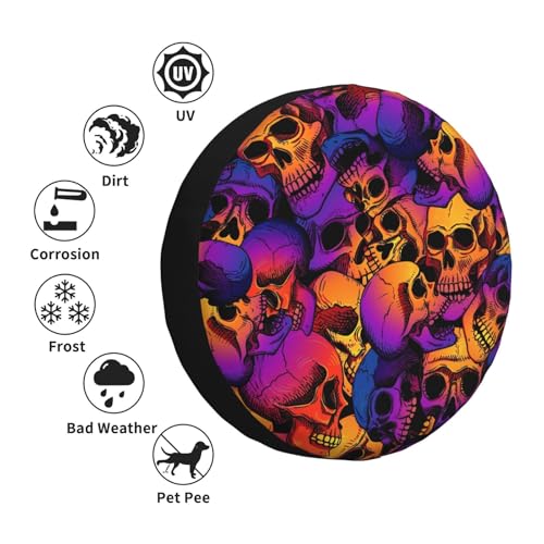 Image of Halloween Spare Tire Cover Bright Skull Tire Cover Universal Wheel Protectors Wheel Covers for Rv Camper Travel Trailer SUV Truck 16 Inch