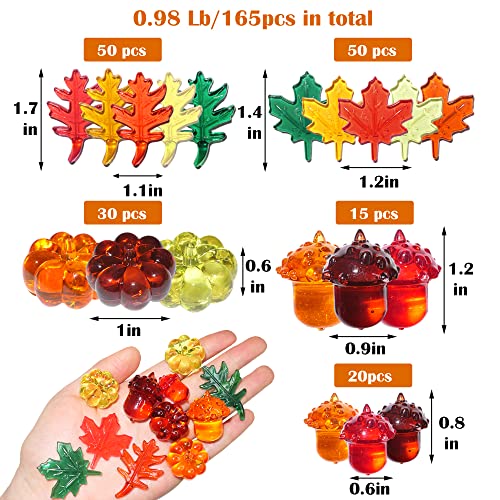 Haddiy Fall Vase Filler,165 Pcs Acrylic Pumpkin Leaves Acorn Gems Sensory Bin Fillers For Thankgiving Centerpieces Table Decorations,Table Scatters,Preschool Counting And Thankgiving Craft #TOP1