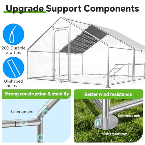 Image of 13.2x9.9 FT Large Metal Chicken Coop, Walk-in Poultry Run Enclosure