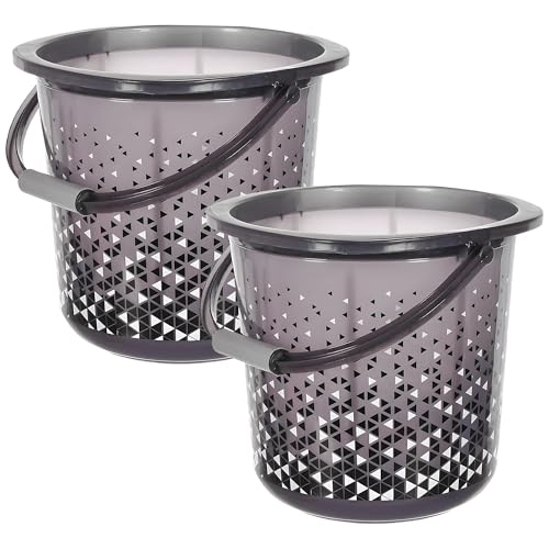 Image of Kuber Industries Pack of 2 Bucket 18 Litre | Balti for Bathroom | Water Bucket for Kitchen | Plastic Bucket for Mopping | Triangle Print | Black