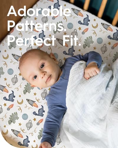 Image of Premium Fitted Baby Boy Crib Sheets for Standard Crib Mattress - Ultra-Soft Jersey Knit Crib Mattress Sheet, Safe and Snug, Durable, Stylish Crib Sheet, 28''x52''x9'' Extra Deep Pocket