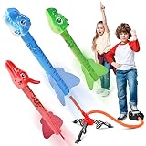 UUSTAR Rocket Launcher for Kids with 3 Foam Dinosaurs Stomp Launch Pad, Outside Toys for Kids Ages 4