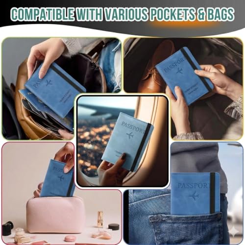 Image of PU Leather Passport Holder Travel Wallet Organiser for Men & Women | 4 Card Slots 2 SIM Slots Money Case | Travel Document Case Cover Passport Pouch Slim Unisex Gift - (Pack of 2) SkyBlue