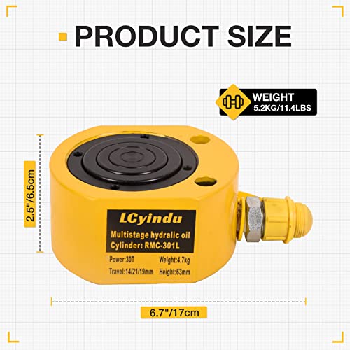 Image of 30T Hydraulic Cylinder Jack Ram 2.1 inch Stroke Solid Single Acting Multi-Section Stroke Hydraulic Ram Cylinder Hydraulic Lifting Jack Portable for Machinery, Bridge, RMC-301L