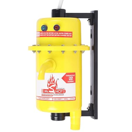 Mr.SHOT Economy Model Instant Running Water Heater - Made of First Class PPCP Plastic | Auto Cut Off and Auto Reset Thermostat | (3000W, ISI Certified) | YELLOW