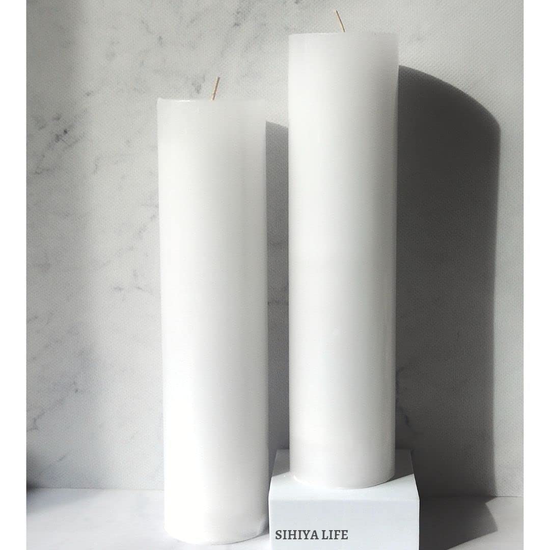 Set of 2 White Pillar Candles| 3 x 12 inch | Unscented & Dripless Candles for Decor, Events, Restaurants | Natural Wax with Cotton Wicks | 135 hrs/candle Burn Time