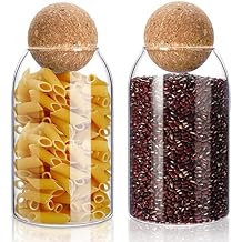2 Piece Cork Glass Jars with Cork Lid Storage Jar Container with Ball Round Bottles Canisters with Airtight Seal Wooden Lid800 ML
