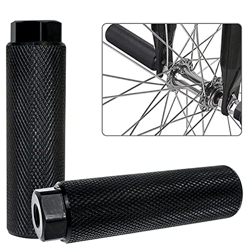 QIQN Pegs BMX Bike Pegs Repose-Pieds en Alliage D'aluminium Antidérapantes Cylindriques pour Vélos BMX Cascades à Vélo pour Enfants Adultes 1 Paire, Noir Cover