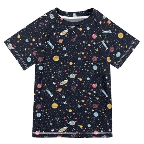 Rash Guard Bathing Suit Girls Short Sleeve Childrens Bathing Suits 11T Space Starry Sky Cosmic Planet