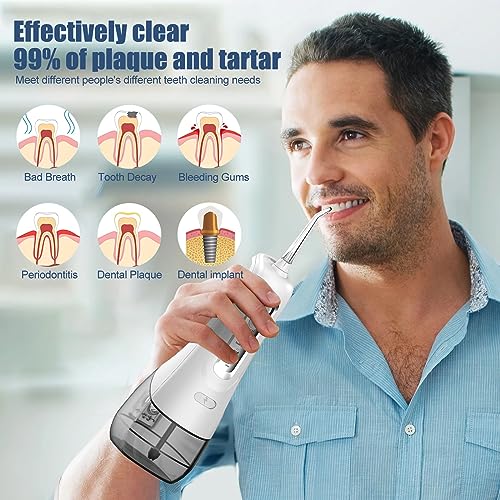Munddusche Kabellos 4 Reinigungsmodi 4 Jet-Tipps, IPX7 Wasserdicht und USB Wiederaufladbarer Elektrische Zahnreiniger für Reise und Homful, Kieferorthopädischer, Zahnpflege – Bild 7