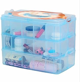 Kamay's Medium 3 Tier Stackable Adjustable Compartment Slot Bead Craft Jewellery Tool Storage Organiser, with 18 Compartments, Snap-lock Tray Container Box, Pink