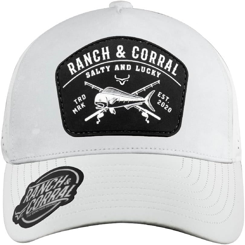 RANCH & CORRAL White Cap with Black Fish Patch Perforated Mesh