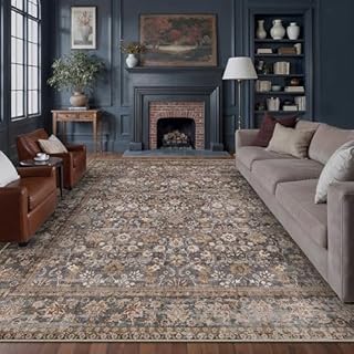 PureCozy Vintage Area Rug Living Room Extra Large 240x300 cm Machine Washable Non Slip XXL Rugs for Kitchen Bedroom Dining Room Home Office, Soft Low Pile Carpet for Indoor Home Decor,Brown & Blue