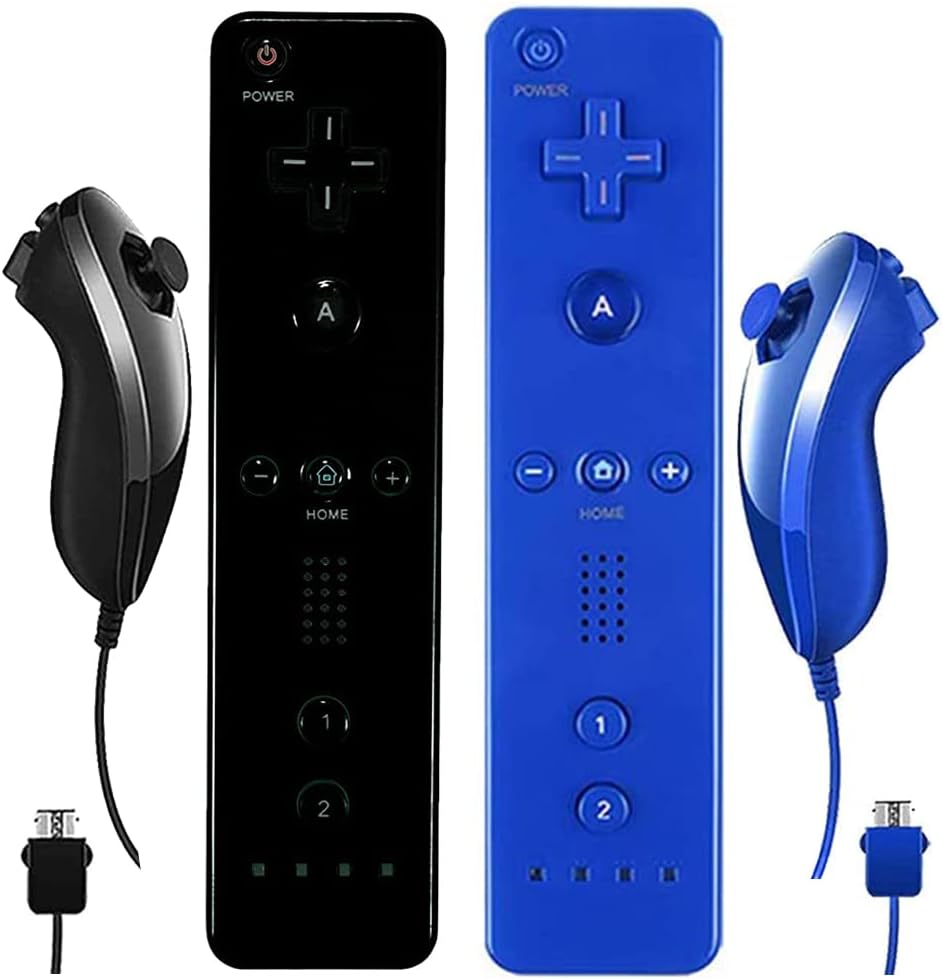 LACTIVX Wii Controller, Wii Remote Controller and Nunchuck 2 Pack Compatible with Silicon Case for Wii Wii U (Red and Blue) : Video Games