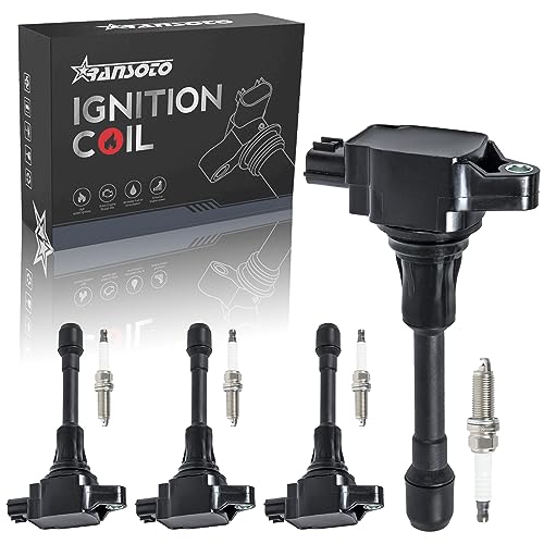 RANSOTO Ignition Coil Pack UF549 & Double Iridium Spark Plug 9029 Compatible with 2007-2019 Nissan Altima Rogue Sentra Cube Versa NV200 1.6L 1.8L 2.0L 2.5L Set of 4 by RANSOTO - Used condition - US$47.39