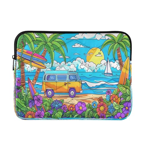 Sac de transport pour ordinateur portable de 13 à 14 pouces Motif camion de coloriage sur la plage