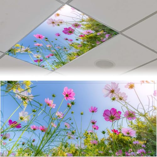 Image of 2 Pack Fluorescent Light Cover for Ceiling Light - Flower Bush Magnetic Light Covers Classroom, Light Filters Drop Fluorescent Light Shade Panel for Office Home School,4 x 2 Ft