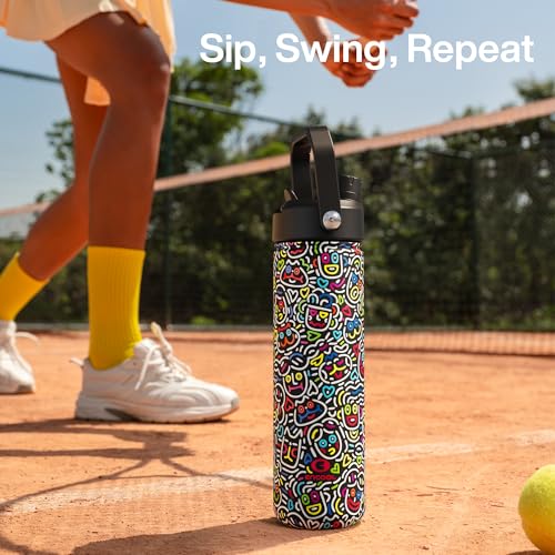 Image of ENCOOL Insulated Water Bottle with Straw Stainless Steel Water Bottle, Leak-Proof, BPA-Free, Double Wall Vacuum Keeps Cold for 24 Hours for Sports, Travel, School (26 oz, Graffiti Faces)