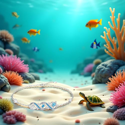 Infinity Sea Turtle Bracelet for Women Infinity Blue Opal Sea Turtle Bracelets Sterling Silver Adjustable Hawaiian Ocean Beach Jewelry Christmas Gifts4