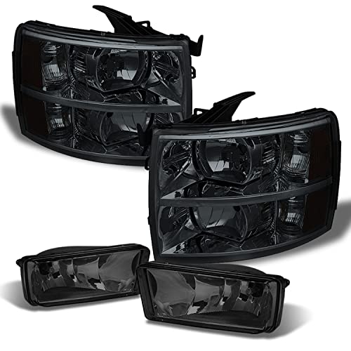 AKKON - Fits 2007-2013 2014 Chevy Silverado 1500 / 2500HD / 3500HD Smoked Headlights + Smoke Fog Light Lamps Pair Left+Right