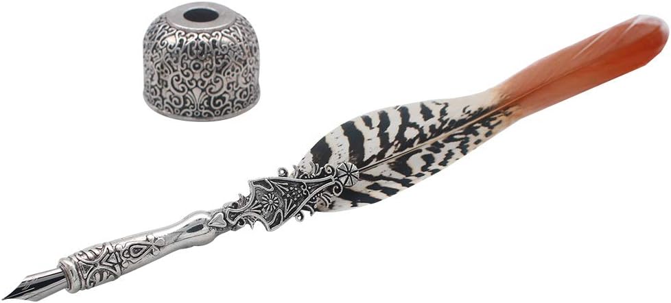 SIPLIV Antique Feather Dip Pen Set, Feather Calligraphy Pen, 5 Different Models Pen Nib and A Stand - Image 3