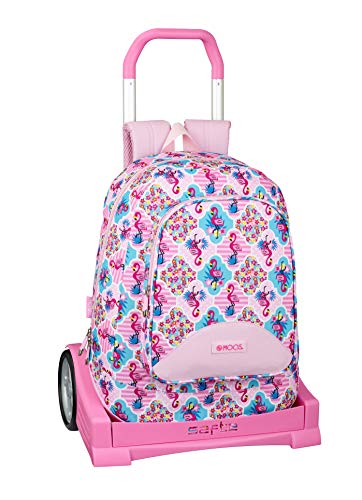 Moos Flamingo Pink Oficial Mochila Juvenil  Modelo 572 con Carro Safta Evolution  330x460x175